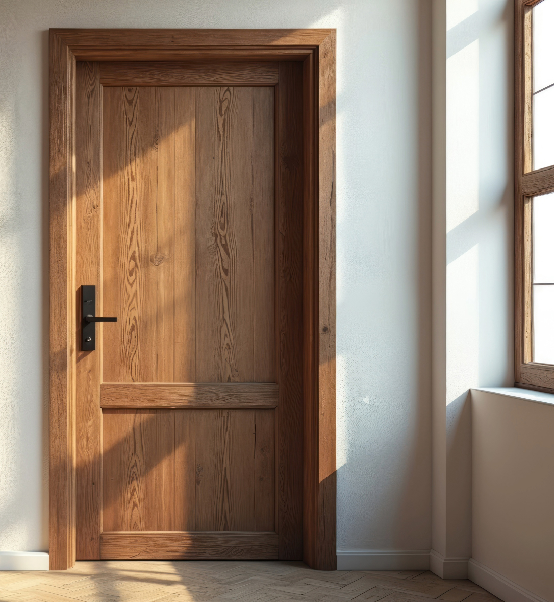 Puerta clásica de madera instalada